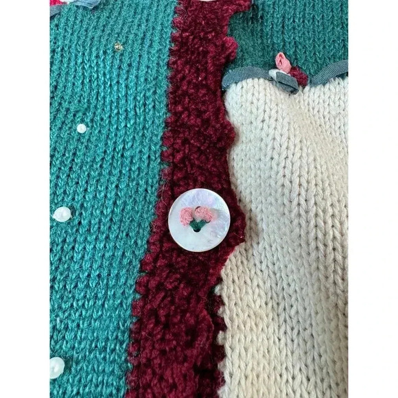 Vintage Susan Bristol Hand Embroidered Christmas Sweater Holiday Party Classic L - Picture 9 of 12